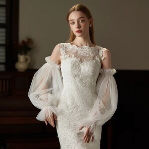 Gauze Bridal Breathable Wedding Long Sleeves Thin Pleated Lace Arm Cover Cosplay